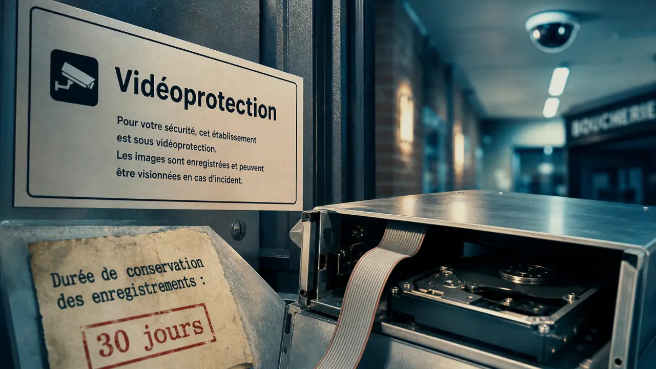 Durée de conservation des images de vidéosurveillance : 30 jours, DVR et panneau “Vidéoprotection”