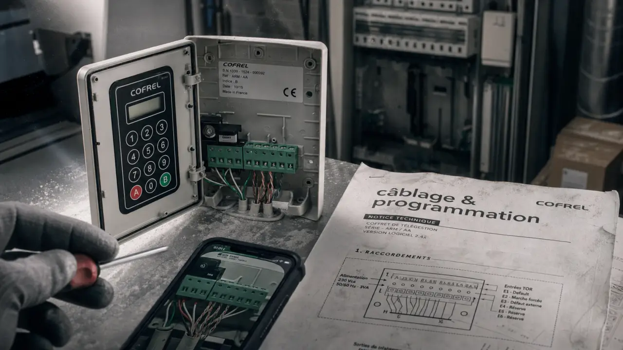 Digicode Cofrel notice : câblage et programmation, bornier visible