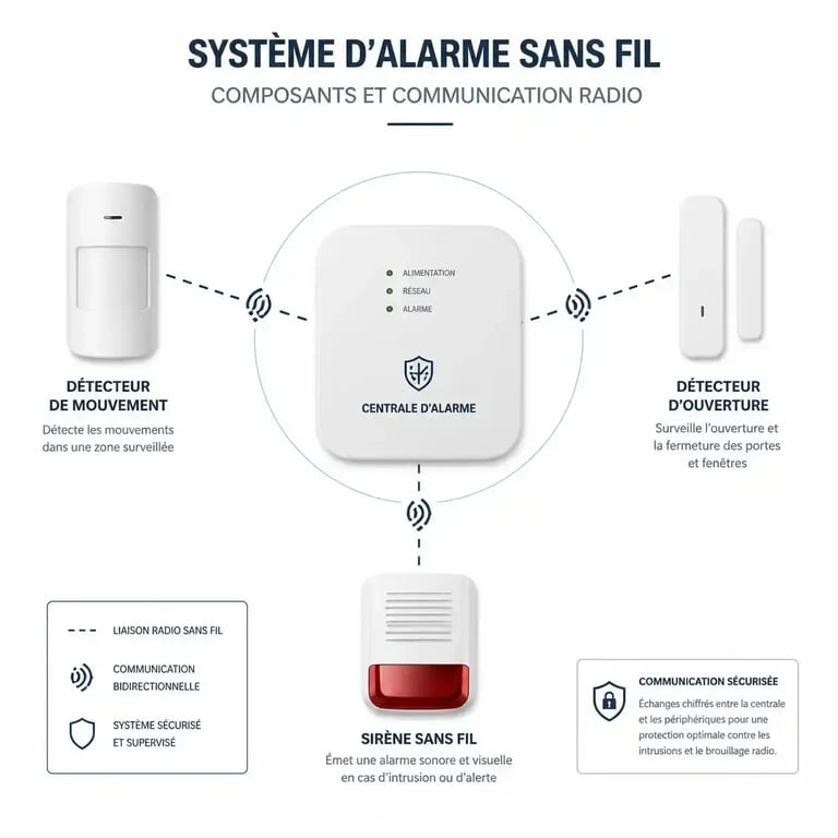 Schéma des composants d'une alarme sans fil pour choisir son système de sécurité