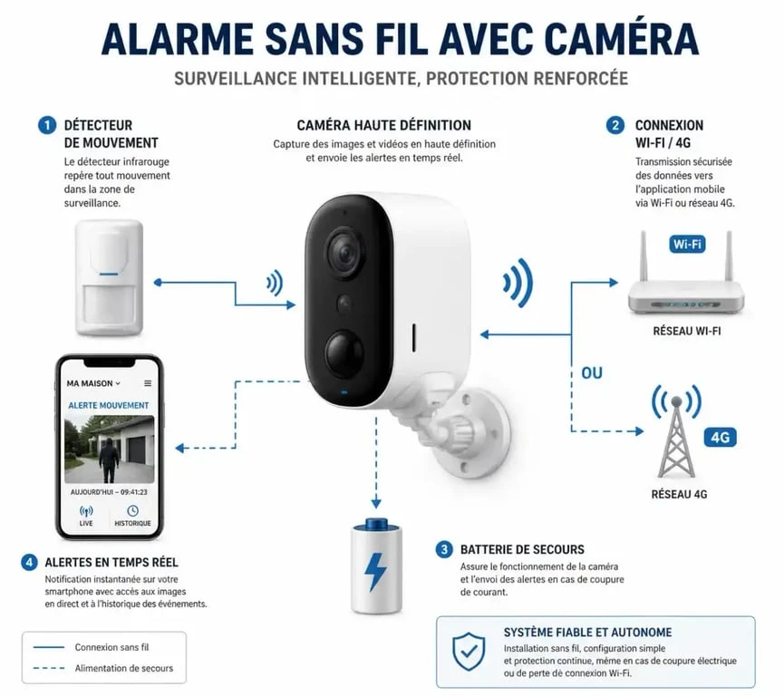 Fonctionnement technique d'une alarme maison sans fil avec caméra