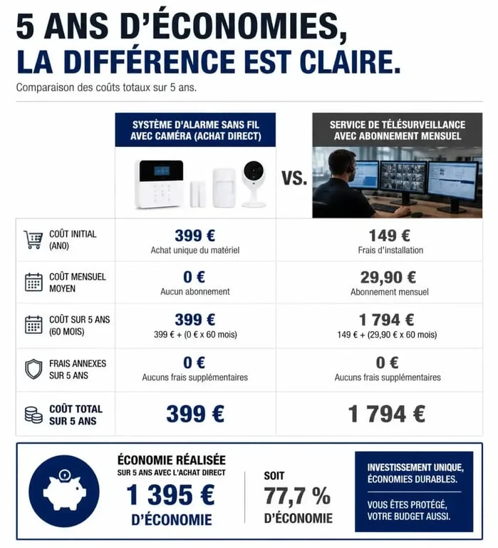 Comparatif économique alarme maison sans fil avec caméra vs télésurveillance