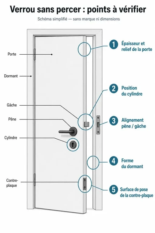 Vérifications de compatibilité pour verrou porte sans percer sur une porte