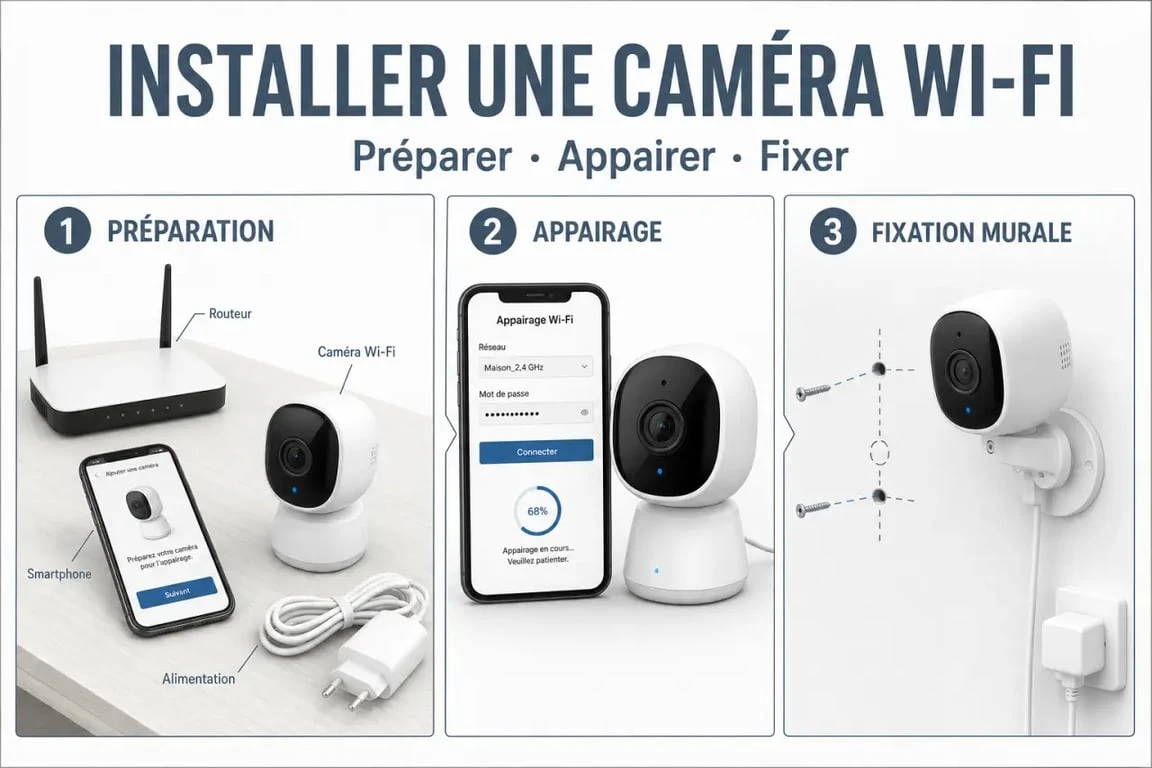 Installation caméra de surveillance wifi : appairage sur smartphone et fixation murale