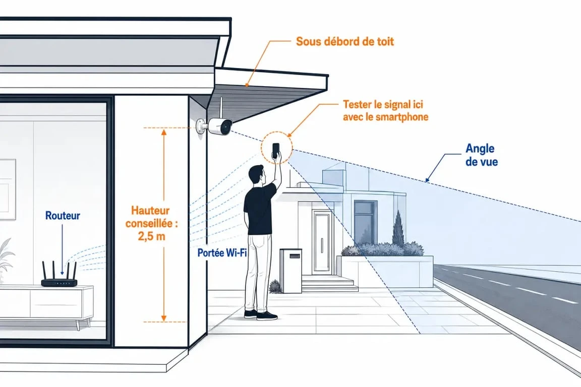 Installation caméra de surveillance wifi : test du signal et bon positionnement en extérieur