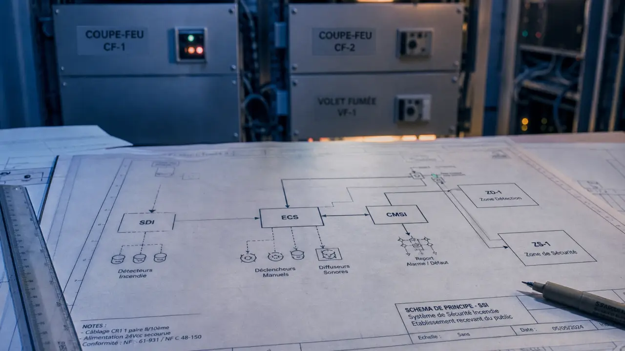 schema systeme de securite incendie : schéma SSI zones fonctions équipements