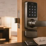 serrure electronique code avec badge RFID sur poignée de porte