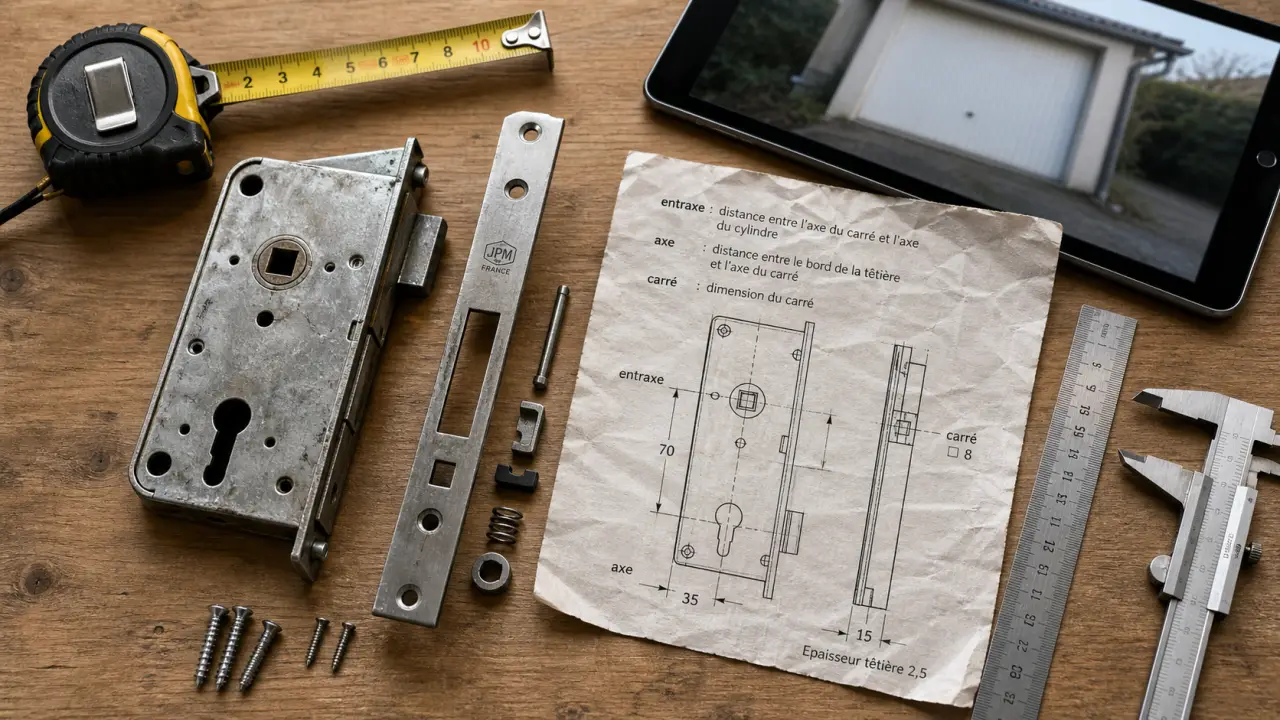 Serrures portes de garage basculante : mesures entraxe, axe, carré