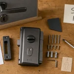 Verrou porte sans percer : kit sans percer, gabarit et visserie sur établi