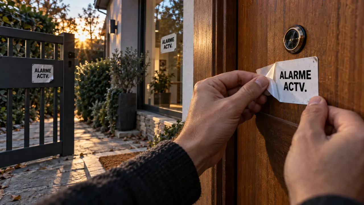 Emplacement autocollant alarme maison avant intrusion sur porte d’entrée