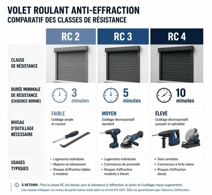 Comparaison des classes RC 2, RC 3 et RC 4 d’un volet roulant anti-effraction