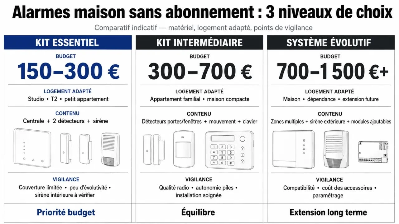 Comparaison d’alarme maison sans abonnement avec budgets et profils d’usage