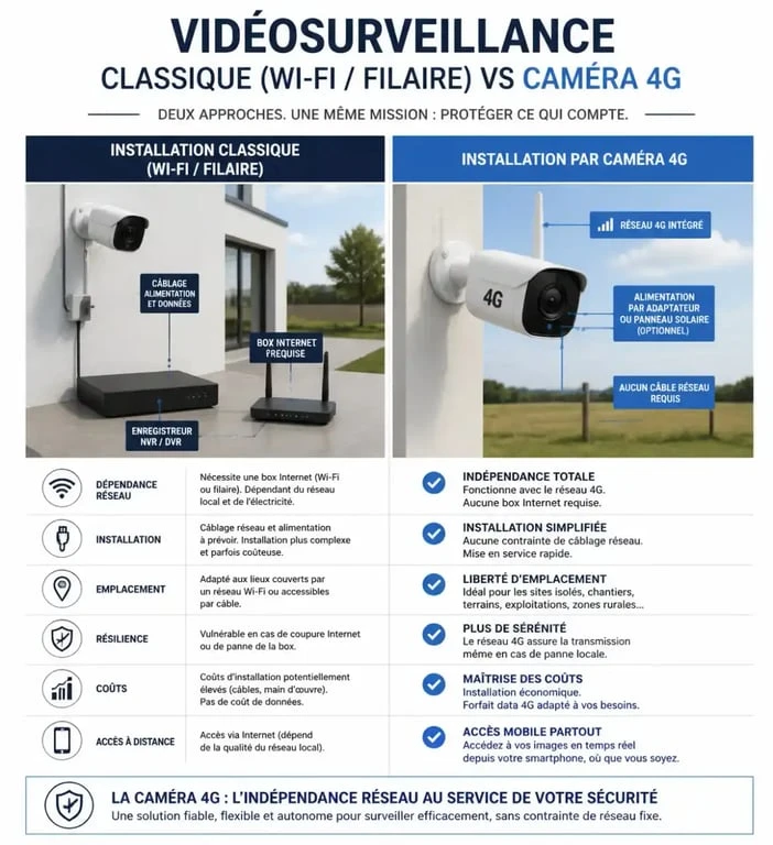 Comparaison entre caméra IP classique et caméra 4G pour la surveillance