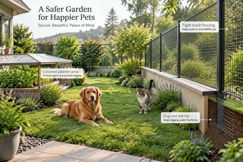 Jardin sécurisé pour chat ou chien : 5 aménagements qui évitent la fugue