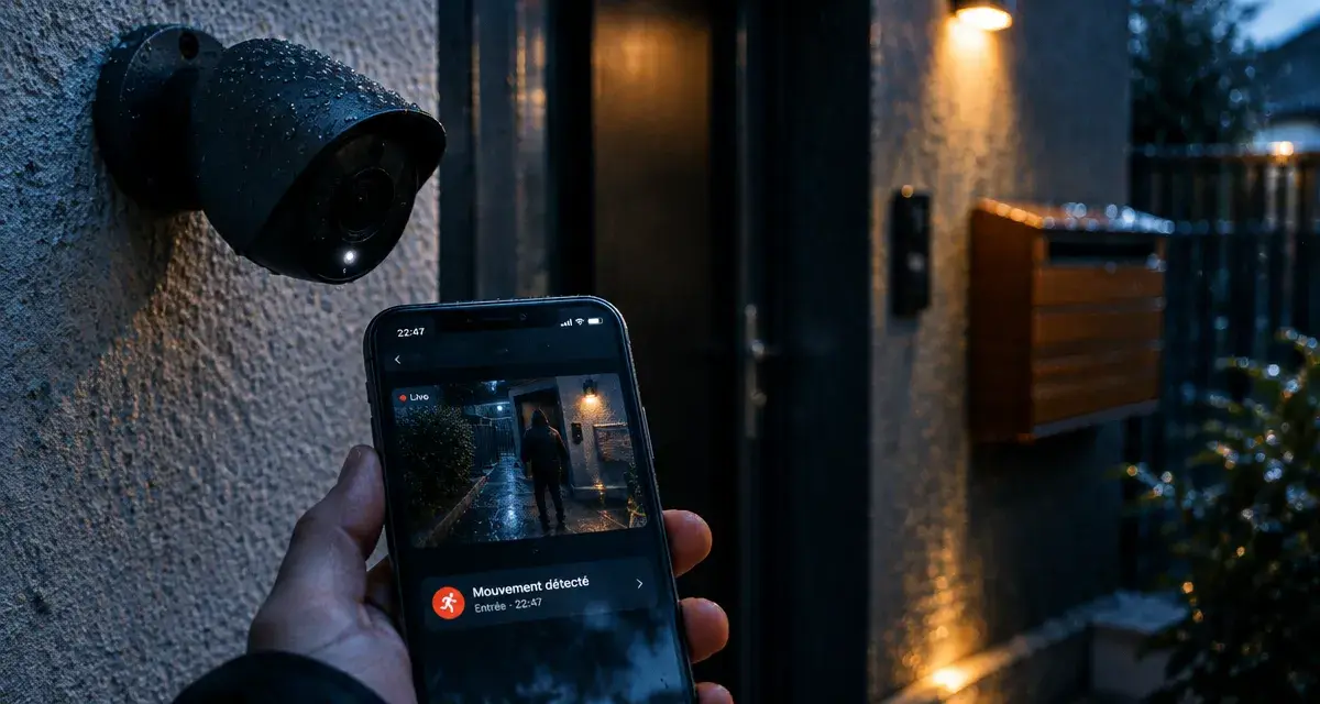 Caméra de surveillance à distance sur smartphone : alerte mouvement sur écran