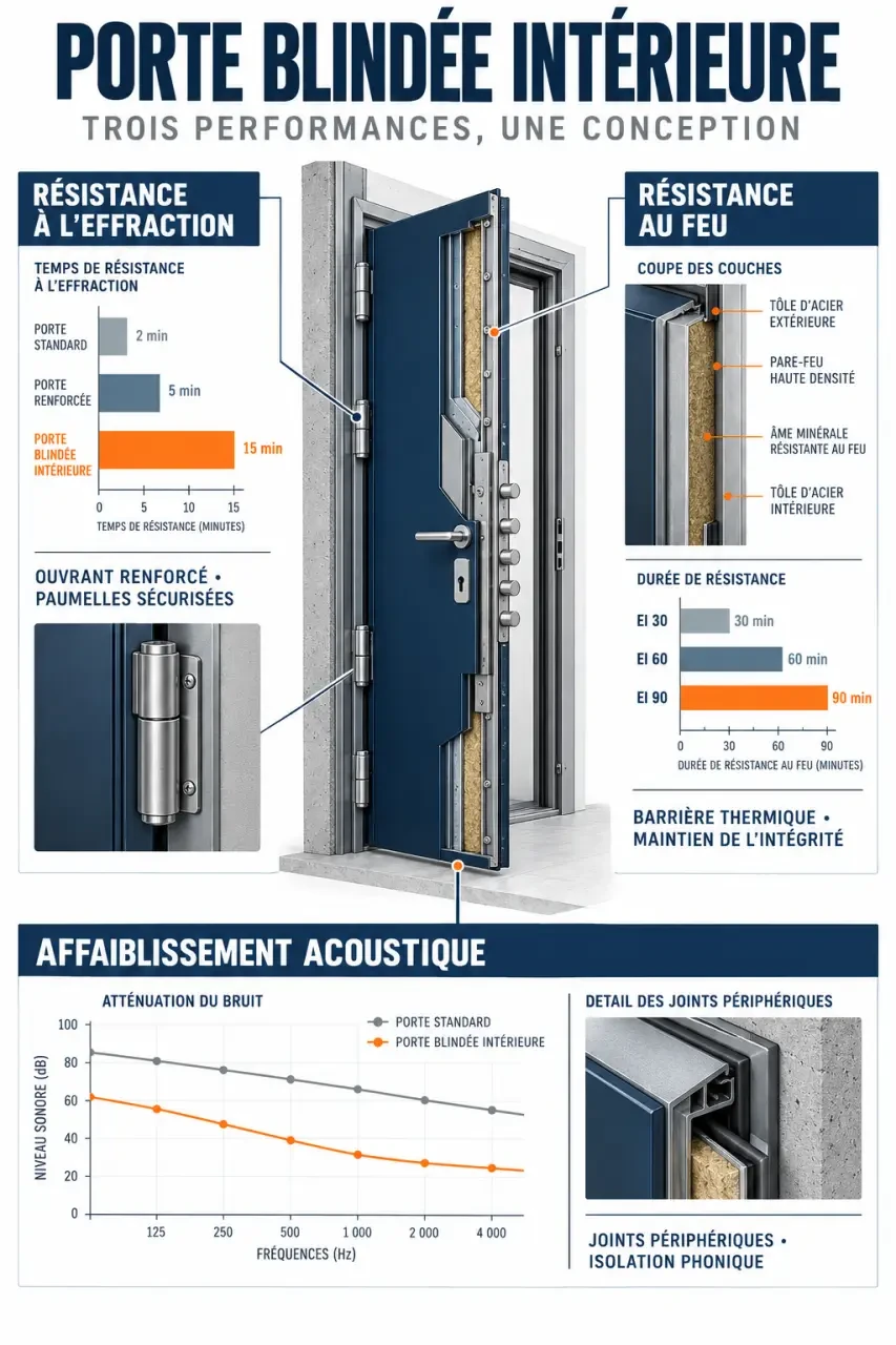 Porte blindée intérieure et distinction entre résistance à l’effraction, au feu et aux bruits